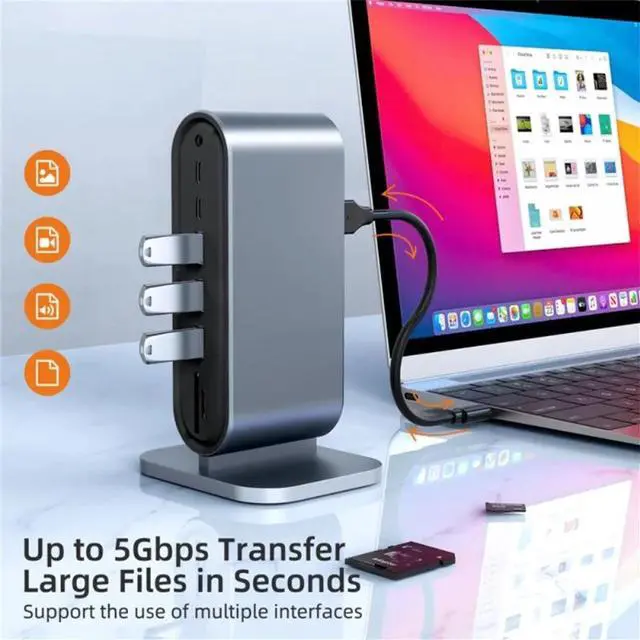 Alt view image 4 of 7 - USB C Laptop Vertical Docking Station,12 in 1 Type C Hub Multiport Adapter Dongle with, HDMI, VGA, PD, Ethernet, SD/TF, 4*USB 3.0 Ports, USB-C Data , Mic/Audio, Compatible for Laptops Notebook