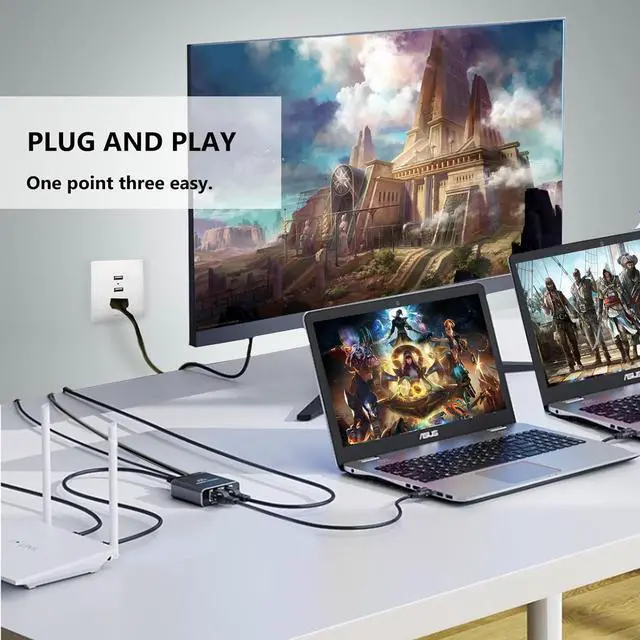 Alt view image 4 of 8 - Ethernet Splitter [3 Devices Simultaneous Networking], Gigabit RJ45 Ethernet Splitter 1 to 3, 1000Mbps Network Extension Connector with USB Power Cable, 8P8C Extender Plug for Cat5/5e/6/7/8 Cable