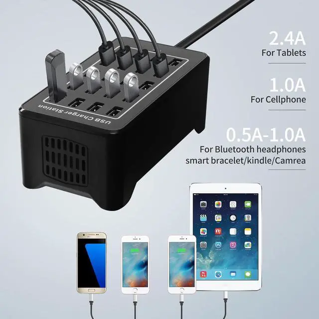 Alt view image 6 of 7 - 100w 20(20A) Port, USB Fast Charging Station,Travel Desktop USB Rapid Charger,Multi Ports Charging Station Organizer Compatible with Smartphones,Tables,and More Devices - Black