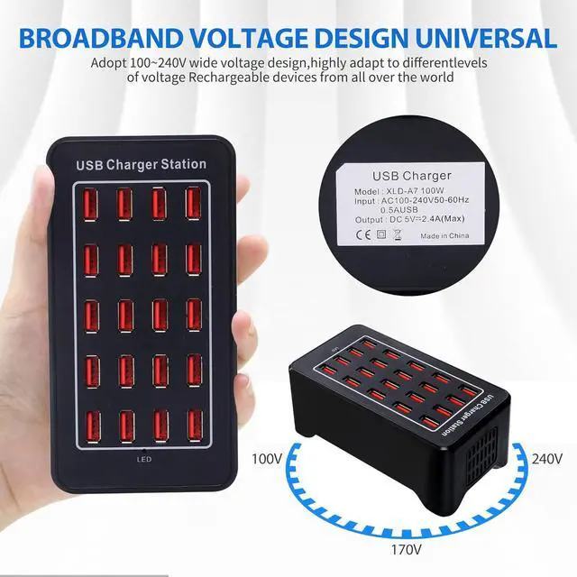 Alt view image 7 of 7 - 100w 20(20A) Port, USB Fast Charging Station,Travel Desktop USB Rapid Charger,Multi Ports Charging Station Organizer Compatible with Smartphones,Tables,and More Devices - Black