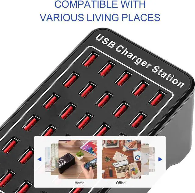 Alt view image 6 of 6 - 150w 30(30A) Port, USB Fast Charging Station,Travel Desktop USB Rapid Charger,Multi Ports Charging Station Organizer Compatible with Smartphones,Tables,and More Devices - Black