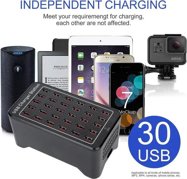 Alt view image 2 of 7 - Multiple USB Charger,30 Ports USB Charging Station,150W Multi-Port USB A Charger, USB Wall Charger Desktop USB Charger for Smartphones,Tables,and More Devices - Black