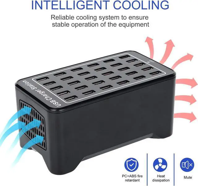 Alt view image 4 of 7 - Multiple USB Charger,30 Ports USB Charging Station,150W Multi-Port USB A Charger, USB Wall Charger Desktop USB Charger for Smartphones,Tables,and More Devices - Black