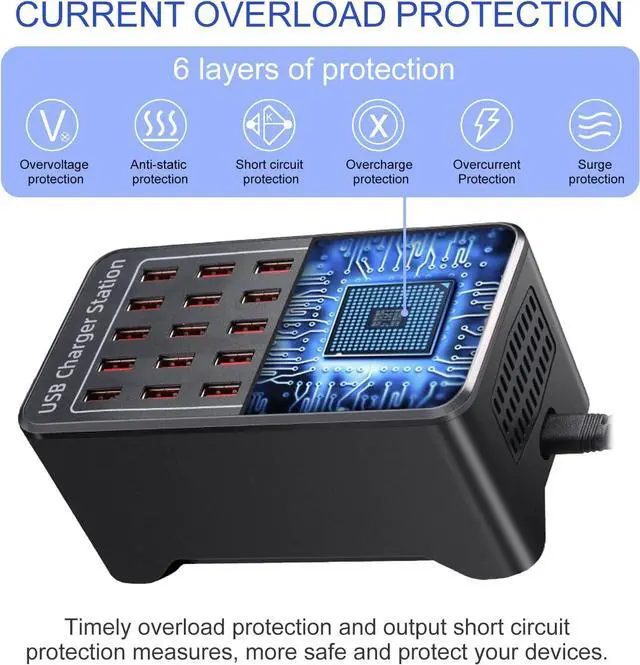 Alt view image 3 of 7 - Multiple USB Charger,30 Ports USB Charging Station,150W Multi-Port USB A Charger, USB Wall Charger Desktop USB Charger for Smartphones,Tables,and More Devices - Black