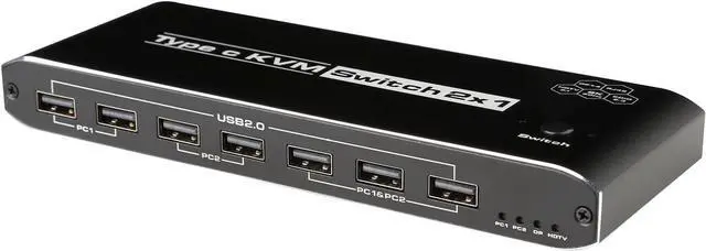 Main image of ESTONE 8K USB-C KVM Switch with Audio,RJ45, 2 in 1 Out,for 2PC Share 1 Monitor and One Keyboard Mouse and 5 USB devices, 8K@60Hz 100w PD for computers, laptops, game consoles