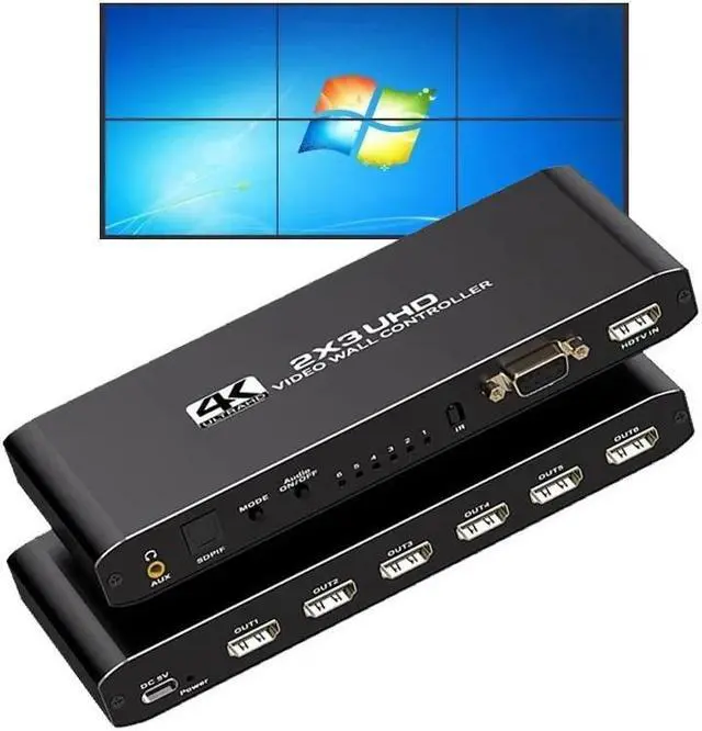 Main image of 6 Channel Video Wall Controller 2x3 HDMI Video Processor with RS232 Control for 6 TV Splicing Display & 14 Display Modes -1x1, 1x2, 1x3, 1x4, 1x5,1x6, 2x1, 2x2, 2x3, 3x1, 3x2, 4x1,5x1, 6x1