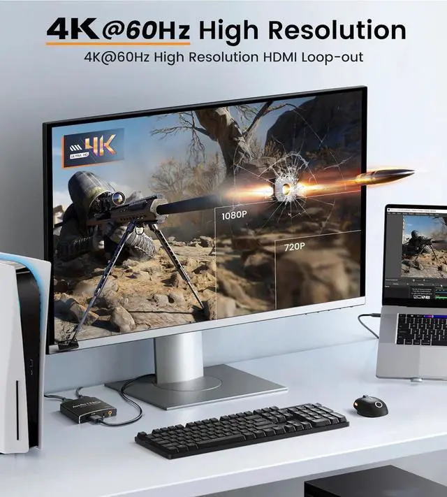 Alt view image 2 of 7 - 4K Capture Card,ESTONE Audio Video Capture Card with Microphone 4K HDMI Loop-Out, 1080p 60fps Video Recorder for Gaming/Live Streaming/Video Conference, Works for Nintendo Switch/PS4/OBS/Camera/ PC