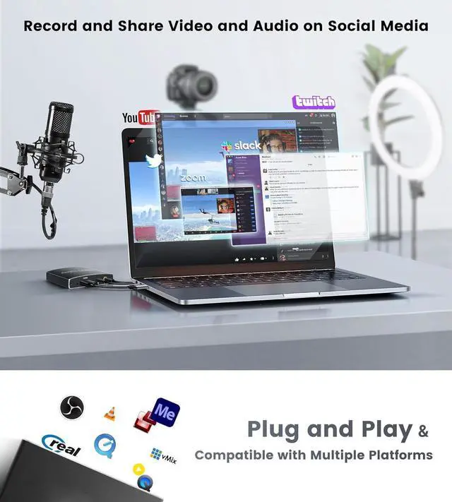 Alt view image 5 of 7 - 4K Capture Card,ESTONE Audio Video Capture Card with Microphone 4K HDMI Loop-Out, 1080p 60fps Video Recorder for Gaming/Live Streaming/Video Conference, Works for Nintendo Switch/PS4/OBS/Camera/ PC