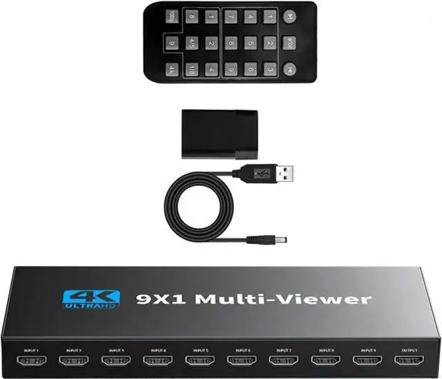 Main image of HDMI Multiviewer Switch 9x1, ESTONE Nine Seamless Switcher 9 in 1 Out with IR Remote Control, Support 4K Full HD and 10 Display Modes for Security Camera, Gaming Consoles