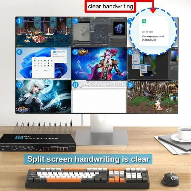 Alt view image 5 of 7 - HDMI Multiviewer Switch 9x1, ESTONE Nine Seamless Switcher 9 in 1 Out with IR Remote Control, Support 4K Full HD and 10 Display Modes for Security Camera, Gaming Consoles