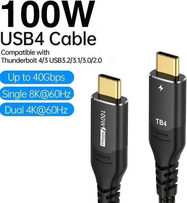 Main image of USB4 Cable 3.3ft, 40GBps Data Transmission, 8K@60Hz UHD USB C 4.0 Cable 40Gbps Data Transfer USB C Cable 100W PD Fast Charging Cable for MacBook Pro, iPad Pro, Galaxy S22, Nylon Braided, Black.