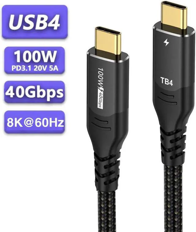 Main image of USB C Thunderbolt 4 Cable 6.6ft: Supporting 8K@60Hz Video HD Display, 40 Gbps Data Transfer and Powerful 100W Charging USB C to Type-C Cable for Laptop, Hub, Docking,Phone - Nylon Braided