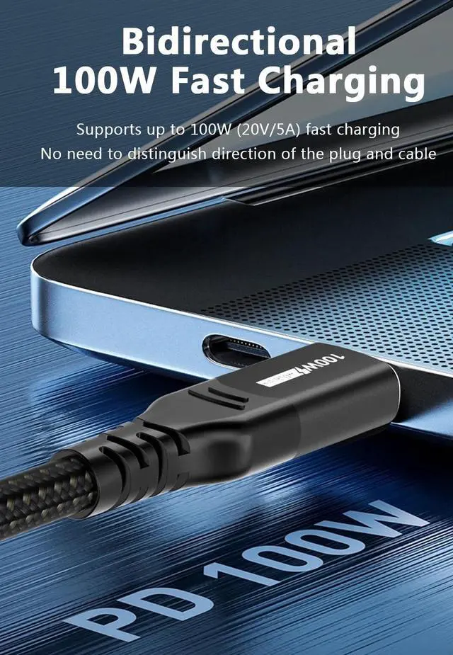 Alt view image 5 of 7 - USB C Thunderbolt 4 Cable 6.6ft: Supporting 8K@60Hz Video HD Display, 40 Gbps Data Transfer and Powerful 100W Charging USB C to Type-C Cable for Laptop, Hub, Docking,Phone - Nylon Braided