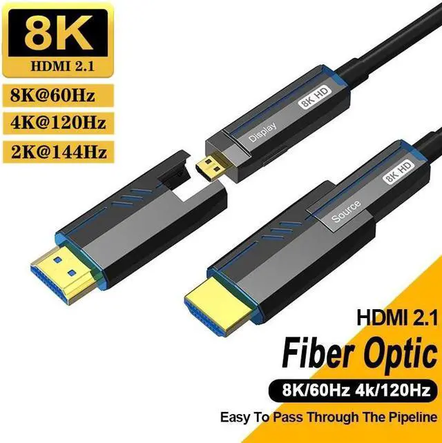 Main image of 4K 120hz Detachable Fiber Optic HDMI 2.1 Cable in Wall 33ft, 8K60hz HDCP 2.3 EARC ARC 48Gbps Ultra High Speed Compatible with Dual Micro HDMI for PC, TV, playstation4, PS5, Xbox Series X, RTX4090