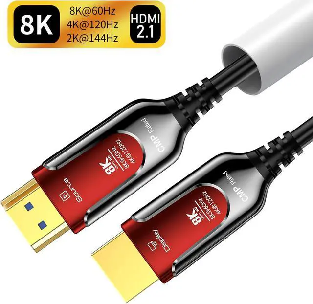 Main image of 33FT, High-Speed 48Gbps Fiber Optic Gaming HDMI 2.1 Cable (8K@60Hz 4K@120Hz 144Hz ) - Compatible with Roku TV/PS5/HDTV/Blu-ray , -Slim in Wall Plenum-Rated Cables for Pipes - Red