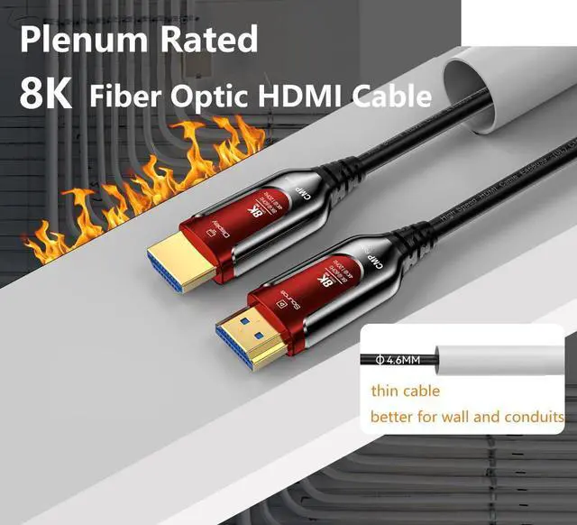 Alt view image 4 of 7 - 8K Fiber Optic Gaming HDMI 2.1 Plenum-Rated Cable, 48Gbps High Speed 3D 8K60 4K120 144Hz HDMI Cord eARC HDR10 HDCP 2.2&2.3 Compatible with Roku-TV/PS5/HDTV/Blu-ray - 33FT/10M, Red