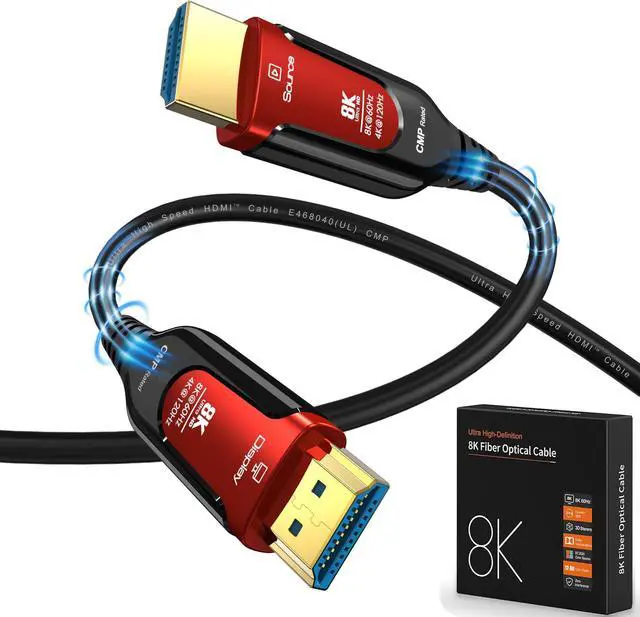 Main image of 164FT 8K HDMI Fiber Optic Long Cable, -4K@120Hz 8K@60Hz,High Speed 48Gbps, ARC, CEC, 3D, HDCP 2.2 & 2.3, HDR10 Compatible with Roku TV/PS5/HDTV/Blu-ray, in Wall Plenum-Rated Cables for Pipes,