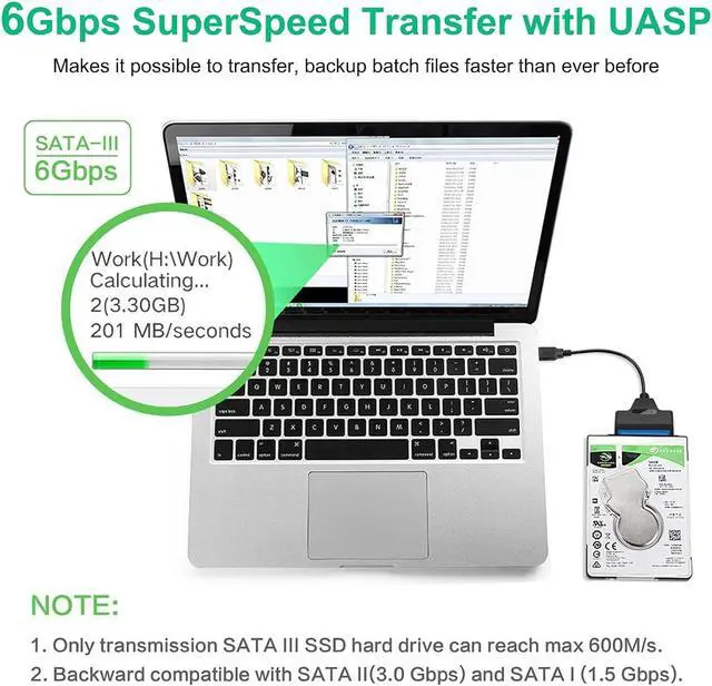 Alt view image 5 of 7 - USB to SATA Converter Adapter for 2.5 Inch Hard Drive Disk SSD HDD, USB 3.0 Cable with USB-C Adapter Included