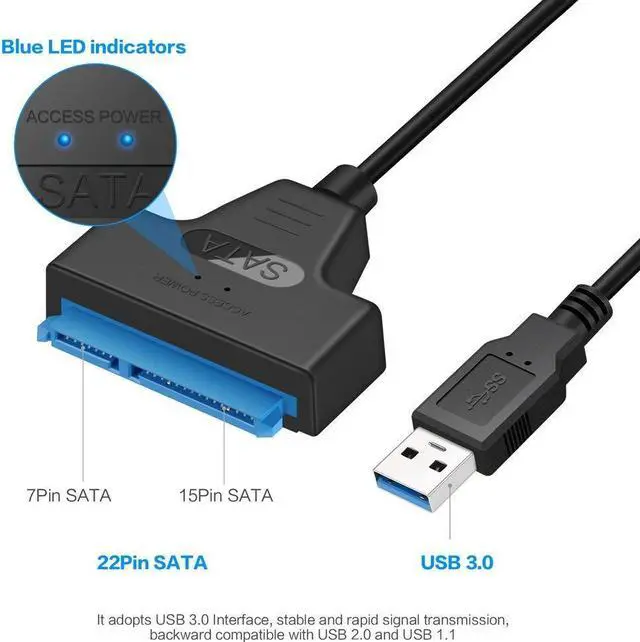 Alt view image 6 of 7 - SATA to USB3.0 Cable with USB-C Adapter - USB 3.0/USB-C to 2.5 SATA I/II/III Hard Drive Adapter - External Converter for SSD/HDD Data Transfer (L06B2IN1)
