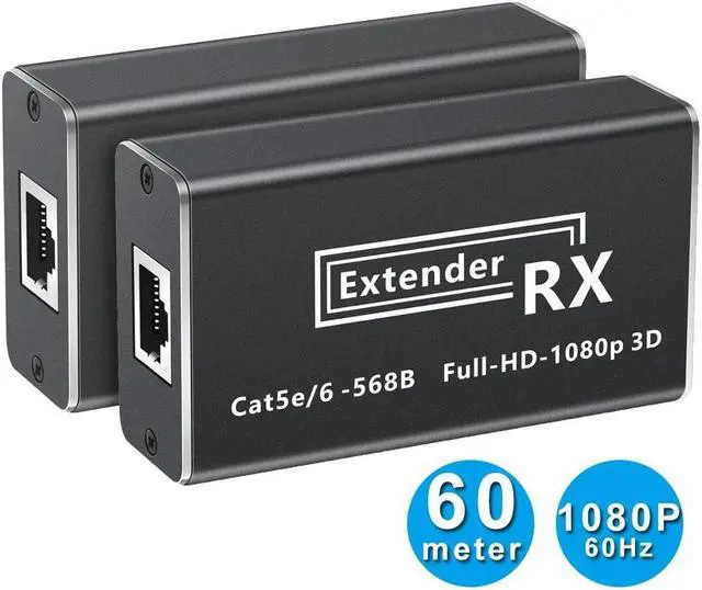 Main image of HDMI Extender 1080P 60m/196ft, HDMI Repeater HD HDMI Network Extender Over Single RJ45 Cat6 Ethernet Cables Support Laptop DVD PS3/4 HD Box