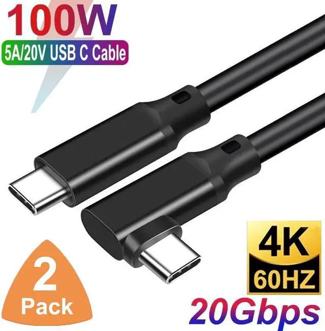 Main image of 2 Pack 4K 60Hz USB C Cable 1.6ft, 3.2 Gen 2x2 USB C to C Cord Right Angle, 20Gbps High Speed Data Transfer, 100W Type C Fast Charging Cable Compatible with Phones SSD Powerbank Tablets Laptop