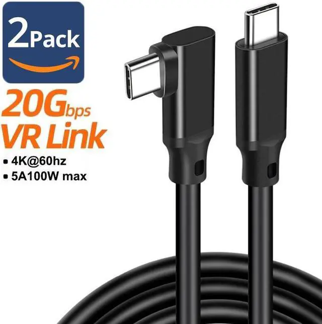 Main image of USB C 3.2 Gen 2X2 Cable 6.6FT , 4K@60Hz Video Output, 5A 100W Fast Charge & 20Gbps Data Sync Type C Cord 90 Degree Compatible with Samsung T7, Galaxy S21 S20, Pixel 6 5, SSD, Oculus Quest - 2-Pack