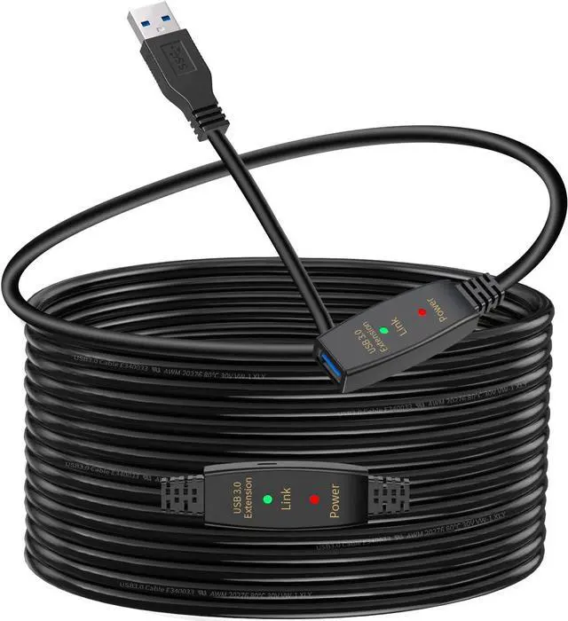 Main image of Active USB 3.0 Extension Cable 33 FT, USB 3.0 Extender Male to Female Cord with Signal Booster Compatible with Oculus Quest 2, Rift Sensor, Steam VR, Gaming PC, Printer