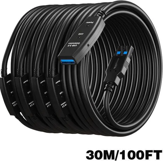 Main image of Active USB 3.0 Extension Cable (100FT, Active, 5 Gbps,Signal Booster, Type A Male to Female Cord) - Long USB Repeater Extender for VR Headset, Printer, Hard Drive, Keyboard, Mouse, Xbox