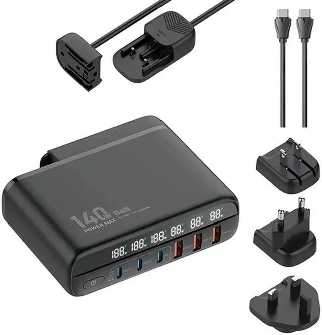 Main image of ESTONE 140W GaN USB C Quick Charge QC3.0 PD 3.0 TypeC 6 Port Supercharge Plug For iPad iPhone Samsung Xiaomi Universal Fast Charger - Black