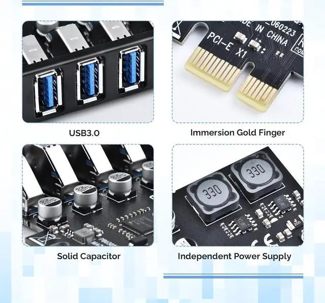Alt view image 6 of 7 - ESTONE PCIE USB 3.0 Card 7 Ports PCI Expree to USB Expansion Card Super Speed 5Gbps PCI-e USB3.0 Hub Controller Adapter for Windows 11/10/8/7/XP/Vista