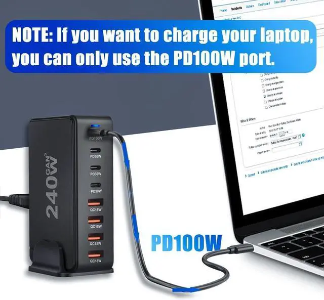 Alt view image 5 of 7 - ESTONE USB Type C Charger, 240W Fast Desk Charger, QC3.0 PD3.0 Type C Charging Block Travel GaN Charger Adapter for iPhone Pro, Samsung, MacBook Pro/Air, iPad, Laptops, Dell XPS