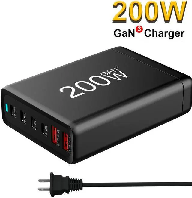 Main image of ESTONE 6-Port USB Type C Charger, 200W Fast Desk Charger, QC3.0 PD3.0 Type C Charging Block Travel GaN Charger Adapter for iPhone Pro, Samsung, MacBook Pro/Air, iPad, Laptops, Dell XPS