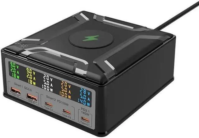 Main image of ESTONE GAN Charging Station, 260W 5-Port USB Fast Charger with QC 3.0 & PD3.1,15W Wireless Compatible with Apple & Other Brand Cell Phones