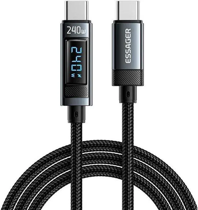 Main image of ESTONE Aluminum Braided 240W USB-C to USB-C Cable with LED Display - 3.3-Feet,1-Pack Black