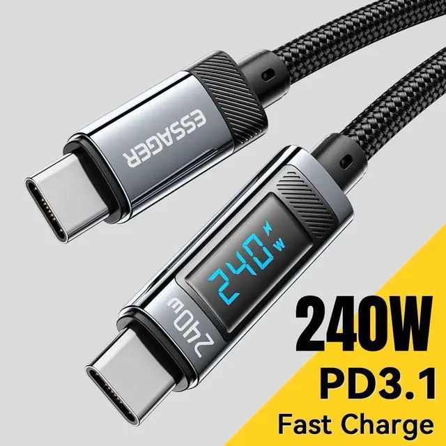 Main image of ESTONE USB-C to USB-C Cable with LED Display, Cable 240W 6.6ft 1-Pcs, Type C Charging Cable Fast Charge for MacBook Pro 2020, iPad Pro 2020, iPad Air 4, iPad Mini 6, Galaxy S21, Pixel, Switch