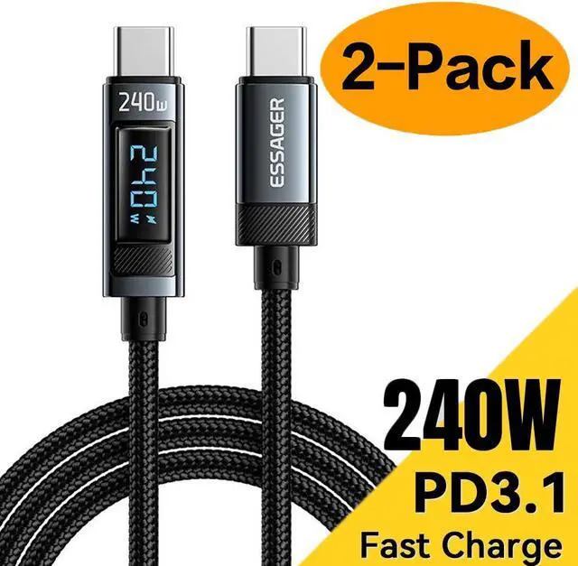 Main image of ESTONE LED Display USB C to USB C Cable (3.3ft 240W, 2-Pack), Type C Charging Cable Fast Charge for MacBook Pro 2020, iPad Pro 2020, iPad Air 4, Samsung Galaxy S21, Pixel, Switch, LG, and More
