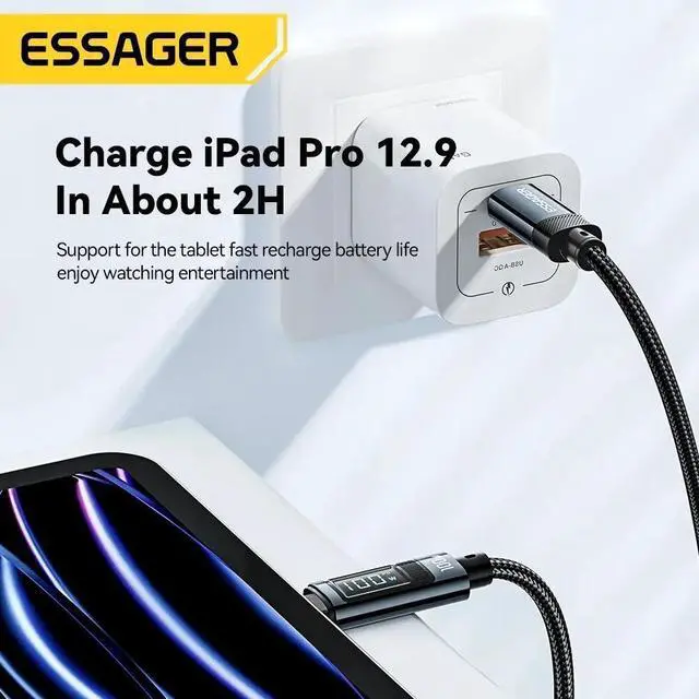 Alt view image 3 of 7 - ESTONE LED Display USB C to USB C Cable (3.3ft 100W, 1-Pack), Type C Charging Cable Fast Charge for MacBook Pro 2020, iPad Pro 2020, iPad Air 4, Samsung Galaxy S21, Pixel, Switch, LG, and More