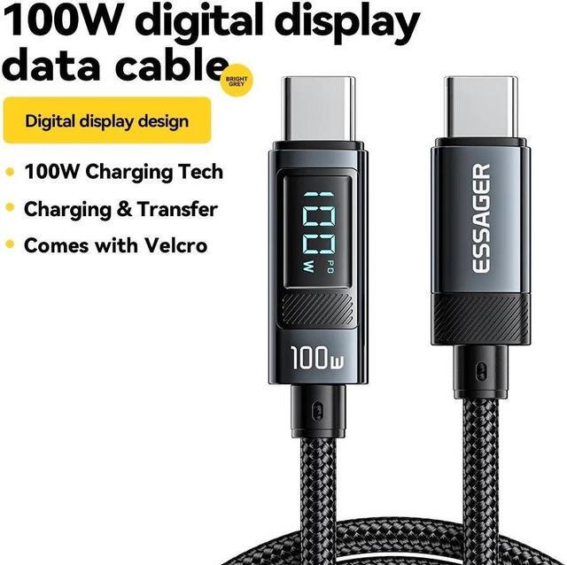 Main image of ESTONE USB-C to USB-C Cable with LED Display, Cable 100W 3.3ft 1-Pcs, Type C Charging Cable Fast Charge for MacBook Pro 2020, iPad Pro 2020, iPad Air 4, iPad Mini 6, Galaxy S21, Pixel, Switch