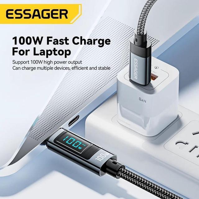 Alt view image 2 of 7 - ESTONE USB-C to USB-C Cable with LED Display, Cable 100W 3.3ft 1-Pcs, Type C Charging Cable Fast Charge for MacBook Pro 2020, iPad Pro 2020, iPad Air 4, iPad Mini 6, Galaxy S21, Pixel, Switch