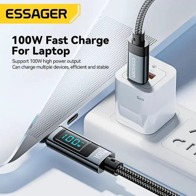 Alt view image 2 of 7 - ESTONE 100W USBC to USBC Cable with LED Display 1 Pack 3.3ft, Type C to Type C Cable, USB C Charger Cable Fast Charging Compatible with MacBook Air/Pro, iPad Pro 12.9/11/Air/Mini, Samsung S23/22/21