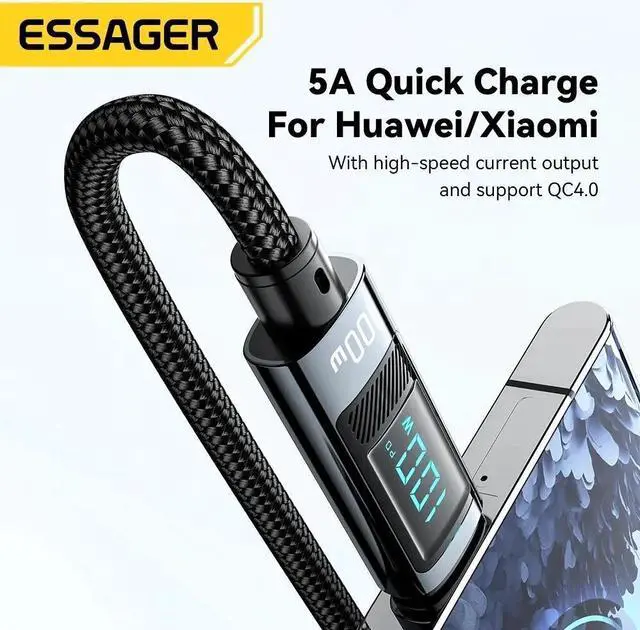 Alt view image 5 of 7 - ESTONE 100W USBC to USBC Cable with LED Display 1 Pack 6.6ft, Type C to Type C Cable, USB C Charger Cable Fast Charging Compatible with MacBook Air/Pro, iPad Pro 12.9/11/Air/Mini, Samsung S23/22/21