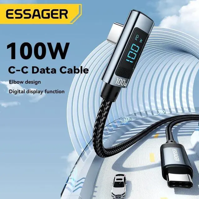 Alt view image 2 of 8 - ESTONE 100W Right Angle USBC to USBC Cable with LED Display 2 Pack 6.6ft, Type C to Type C Cable, USB C Charger Cable Fast Charging Compatible with MacBook Air/Pro, iPad Pro 12.9/11/Air/Mini, Samsung