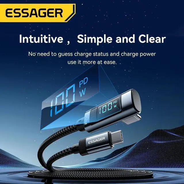 Alt view image 5 of 8 - ESTONE 100W Right Angle USBC to USBC Cable with LED Display 2 Pack 6.6ft, Type C to Type C Cable, USB C Charger Cable Fast Charging Compatible with MacBook Air/Pro, iPad Pro 12.9/11/Air/Mini, Samsung