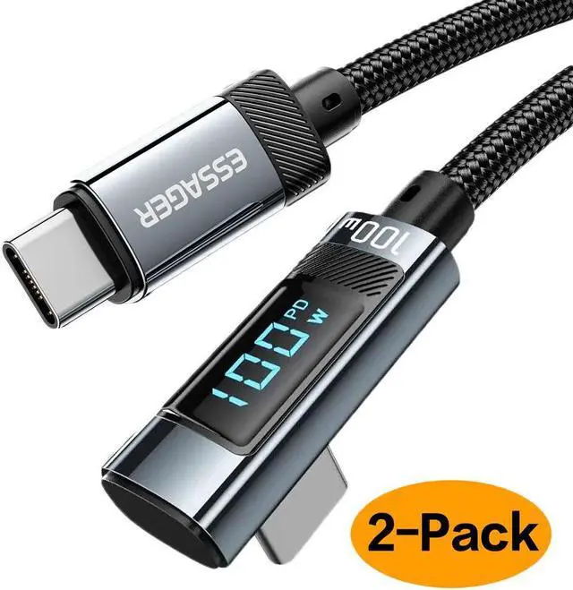 Main image of ESTONE LED Display 90 Degree Angle USB C to USB C Cable (3.3ft 100W, 2-Pack), Type C Charging Cable Fast Charge for MacBook Pro 2020, iPad Pro 2020, iPad Air 4, Samsung Galaxy S21, Pixel, Switch, LG