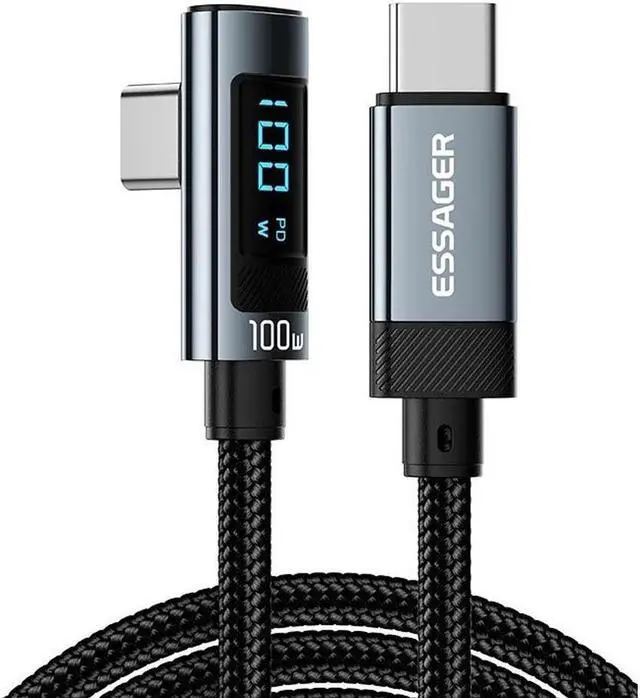 Main image of ESTONE 100W Right Angle USBC to USBC Cable with LED Display 1 Pack 3.3ft, Type C to Type C Cable, USB C Charger Cable Fast Charging Compatible with MacBook Air/Pro, iPad Pro 12.9/11/Air/Mini, Samsung