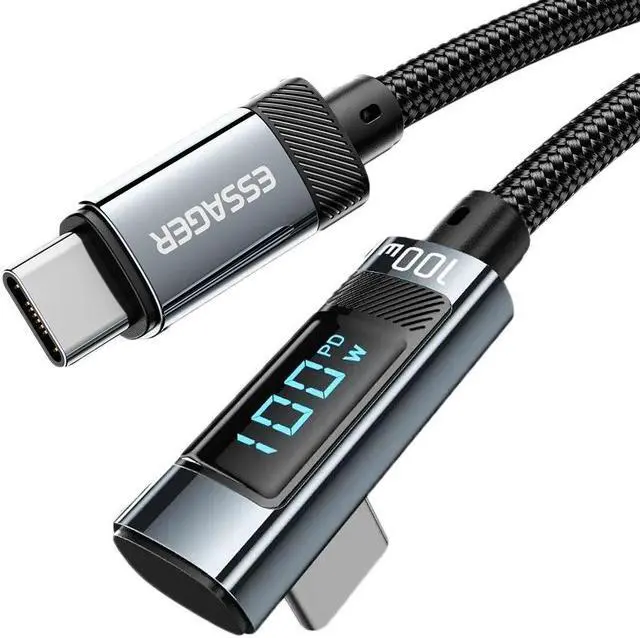 Main image of ESTONE LED Display 90 Degree Angle USB C to USB C Cable (3.3ft 100W, 1-Pack), Type C Charging Cable Fast Charge for MacBook Pro 2020, iPad Pro 2020, iPad Air 4, Samsung Galaxy S21, Pixel, Switch, LG
