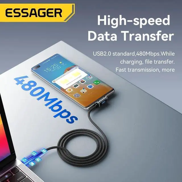 Alt view image 4 of 7 - ESTONE LED Display 90 Degree Angle USB C to USB C Cable (3.3ft 100W, 1-Pack), Type C Charging Cable Fast Charge for MacBook Pro 2020, iPad Pro 2020, iPad Air 4, Samsung Galaxy S21, Pixel, Switch, LG