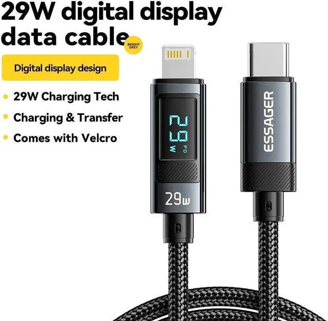 Main image of ESTONE 29W USB C Cable,E-Mark 3A PD Fast Charging 480Mbps Nylon Braided Laptop Data Cord for iPhone 14 13 Pro 12 Pro Max 12 11 X XS, AirPods Pro and More, 3.3ft 1-Pack