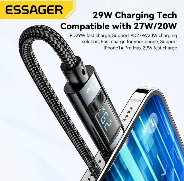 Alt view image 2 of 7 - ESTONE 29W USB C Cable,E-Mark 3A PD Fast Charging 480Mbps Nylon Braided Laptop Data Cord for iPhone 14 13 Pro 12 Pro Max 12 11 X XS, AirPods Pro and More, 3.3ft 1-Pack