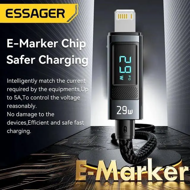 Alt view image 4 of 7 - ESTONE 29W USB C Cable,E-Mark 3A PD Fast Charging 480Mbps Nylon Braided Laptop Data Cord for iPhone 14 13 Pro 12 Pro Max 12 11 X XS, AirPods Pro and More, 3.3ft 1-Pack